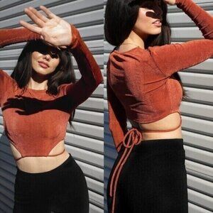 Elodie women BNWOT tie waist crop top sz Xlarge NEW rust copper